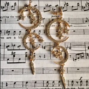 Celestial star moon crystal statement earrings NWT